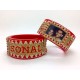 Red and gold personalised bangle pair with couple picture